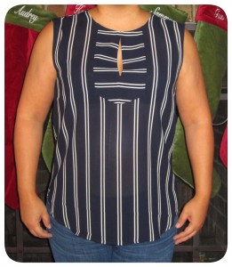 J Crew December 2014: Fair Isle Abstract Sweater, Drapey Keyhole Top in Stripe, Collection Silk Bib Top, Shrunken Boy Shirt in Navy Plaid