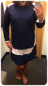J Crew Factory: Mixed-Media Merino Sweater, Striped Infinity Shirt, Pleated Skirt