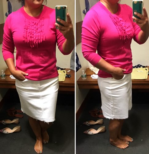Denim Pencil Skirt, Tippi Sweater with Ruffles, Sleeveless Tunic Sweater, Cocktail Shirt