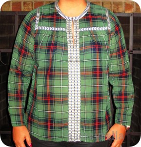 J Crew Embroidered Peasant Top in Green Plaid